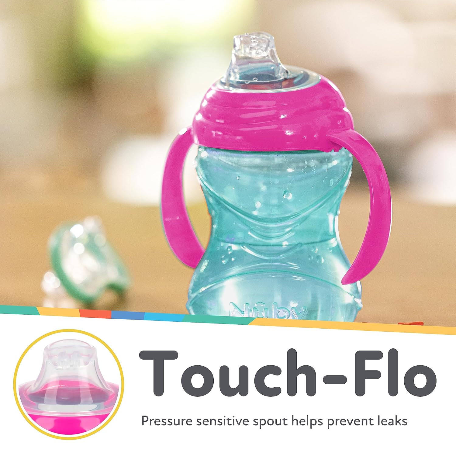 Nuby Clik-It Grip N' Sip 3-Pack Sippy Cups with Soft Spout and Handles - No-Spill Training Cups for Babies 4+ Months - 10 oz (Aqua/Purple/Pink)