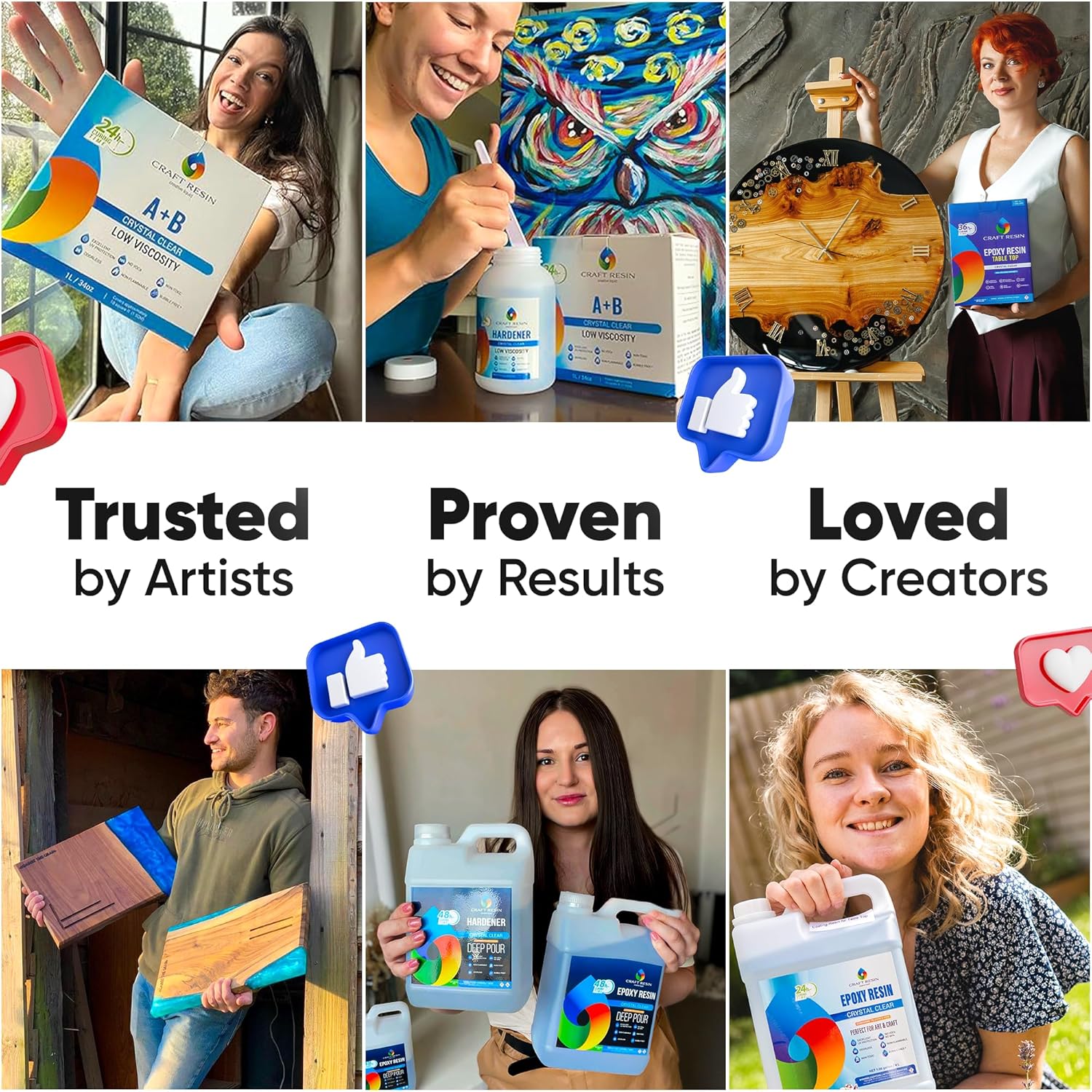 CRAFT RESIN 34 Oz Crystal Clear Epoxy Resin Kit – Food Safe, UV Resistant, Non-Toxic & Self-Leveling for Wood, Art, Jewelry & Tabletop Coating