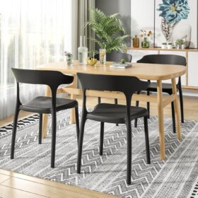 VECELO Set of 4 Heavy-Duty Stackable Plastic Chairs – Weather Resistant Indoor and Outdoor Dining Seating with 250lb Capacity (Black)