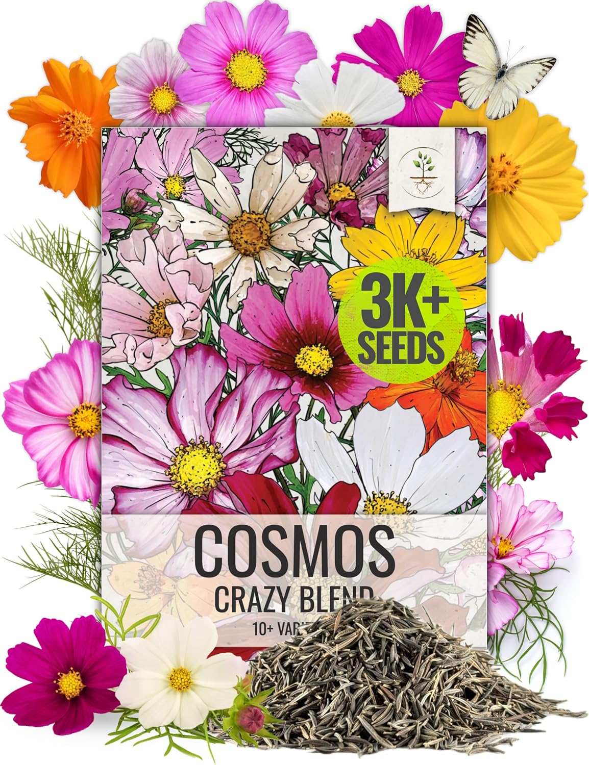 Cosmos Crazy Blend Flower Seeds – 10+ Varieties, Non-GMO & Open Pollinated – Bulk Resealable Packet for Butterfly Gardens, Cut Flowers & Xeriscaping