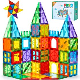 FNJO 110Pcs Magnetic Tiles Building Blocks Set – STEM Educational Construction Toys with Windows & Doors – Safe ABS Plastic Montessori Gift for Toddlers, Boys & Girls