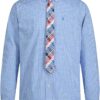 IZOD Boys' Long Sleeve Button-Down Uniform Shirt with Tie & Chest Pocket - Classic Dress Wear