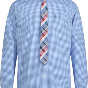 IZOD Boys' Long Sleeve Button-Down Uniform Shirt with Tie & Chest Pocket - Classic Dress Wear
