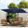 MEVBC 10' x 13' Cantilever Patio Umbrella with Solar LED Lights – 360° Rotating Offset Outdoor Umbrella with Crank, Tilt & Heavy-Duty Aluminum Pole for Pool, Deck & Backyard (Navy Blue, Base Not Included)