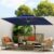 MEVBC 10' x 13' Cantilever Patio Umbrella with Solar LED Lights – 360° Rotating Offset Outdoor Umbrella with Crank, Tilt & Heavy-Duty Aluminum Pole for Pool, Deck & Backyard (Navy Blue, Base Not Included)