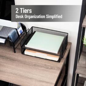 Mind Reader Stackable Desk Organizer – 2-Tier Metal Mesh Letter Tray File Holder for Office & Home (2 Pack, Black)