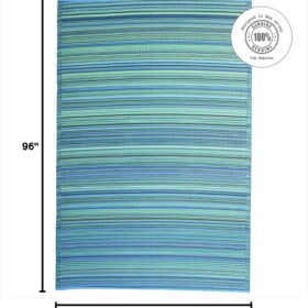 Fab Habitat Cancun Outdoor Rug - 5' x 8' Turquoise & Moss Green Striped Patio Mat - Waterproof, Recycled Plastic & Reversible