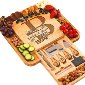 Personalized Bamboo Charcuterie Board Set – Engraved Large Cheese Board & Cutlery Tray – Unique Wedding, Housewarming & Anniversary Gift for Couples