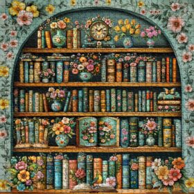 Floral Bookshelf Jigsaw Puzzles for Adults – 1000 Piece Vintage Library Art, Blooming Wildflowers & Botanical Books décor