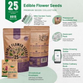 Organo Republic Edible Flower Seeds Kit - 25 Varieties, 8,000+ Non-GMO Heirloom Seeds for Planting, Indoor & Outdoor Gardens