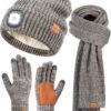 LED Beanie, Touchscreen Gloves & Scarf Set - 3-in-1 Winter Warmth Gift Kit with Hands-Free Headlamp Hat