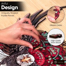 ESTROSO Bald Eagle Mandala Wooden Jigsaw Puzzle for Adults - 500 Pieces Unique Laser-Cut Art with Portable Wooden Gift Box & Storage Bag