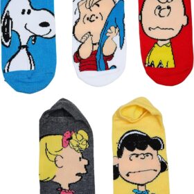 Peanuts Womens No Show Socks – 5 Pack Snoopy & Character Low Cut Liners