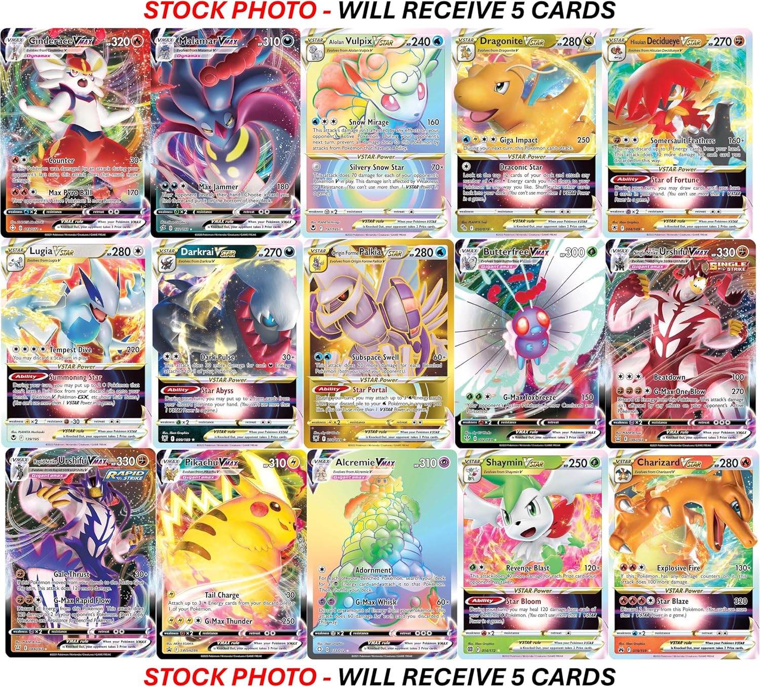 Pokémon TCG VMAX & VSTAR Mega Bundle - 5 Powerful Cards incl. Secret Rare