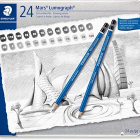 STAEDTLER Mars Lumograph Art Drawing Pencils Set – Premium Graphite Sketching Pencils (12B-10H) in Durable Metal Tin, Break-Resistant Lead, 24-Piece Studio Collection