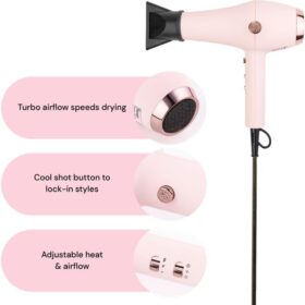 L'ANGE HAIR Soleil Professional Hair Dryer – Lightweight Ionic Blow Dryer with 3 Heat & 2 Speed Settings, Cool Shot Button & Concentrator Nozzle for Smooth, Frizz-Free Styling (Blush)