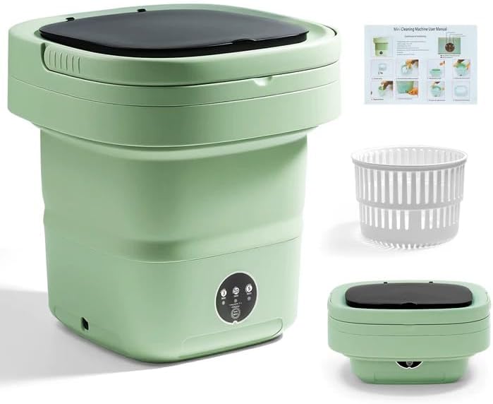 Welsteepse 16L Foldable Portable Mini Washing Machine - Compact Semi-Automatic Washer for Apartments, Dorms, RV & Travel, 3 Timer Modes with Blue Light Cleaning