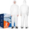 CAREGY 2 Pack Disposable Hazmat Suits - Heavy Duty Protective Coveralls for Painters, Industrial & Emergency Use