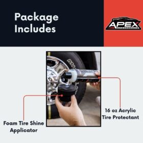 APEX Acrylic Tire Shine – 16oz Long-Lasting Quick-Dry Tire Dressing with Applicator – Anti-Sling Formula – Prevents Tire Browning – Easy Application