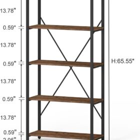 BON AUGURE Industrial Bookshelf - 5 Tier Rustic Metal & Wood Shelving Unit, Heavy Duty Storage for Living Room, Office, Entryway (Rustic Oak)