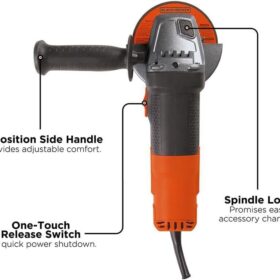 BLACK+DECKER 4-1/2 Inch Angle Grinder, 6.5 Amp Corded Power Tool with Side Handle - BDEG400