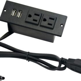 Space-Saver Desktop Power Strip - 2 AC Outlets & 2 USB Ports (2.1A) for Desk, Table, Sofa & Cabinet Mounting