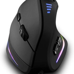 Attoe Ergonomic Vertical Gaming Mouse - 10000 DPI Optical Sensor, 11 Programmable Buttons, 5-Way Thumb Rocker, RGB LED Wired USB Mouse for PC Gamers