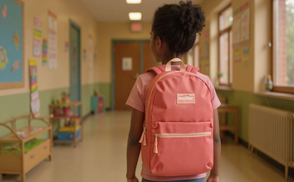 Trail maker Classic 17 Inch School Backpack with Adjustable Padded Straps - Lightweight & Durable Bookbag for Kids, Girls & Boys (Coral)