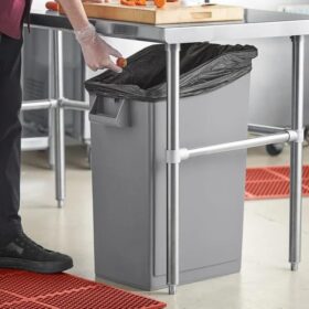 Lavex Commercial 23-Gallon Under-Counter Trash Can - Gray Polypropylene Rectangular Waste Receptacle with Handle & Bag Cinches, Stackable Design