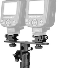 ChromLives Dual Flash Bracket - Professional Studio Umbrella Holder with Dual Cold Shoe Mount for DSLR Camera (Canon, Nikon, Yongnuo)