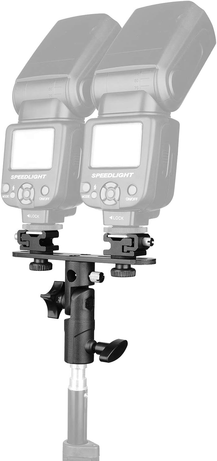 ChromLives Dual Flash Bracket - Professional Studio Umbrella Holder with Dual Cold Shoe Mount for DSLR Camera (Canon, Nikon, Yongnuo)