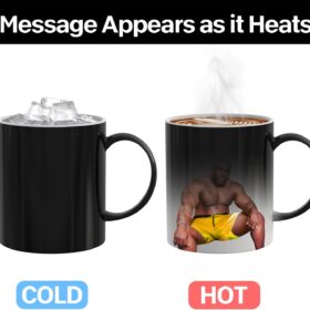 Heat-Activated Magic Mug - 12oz Funny Black Coffee Cup with Hidden Surprise Message, Perfect Valentine's Day Gift for Him Her, White Elephant Gag Gift, Office Prank Present