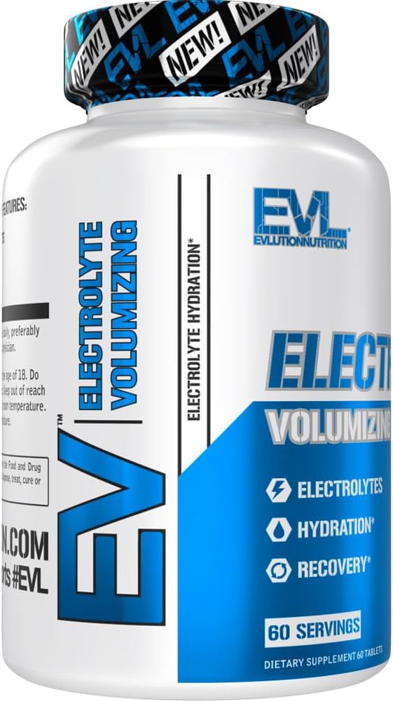 EVL Volumizing Electrolyte Hydration Tablets - 8 Key Electrolytes for Rapid Rehydration & Post-Workout Recovery - Vegan, Gluten-Free, Keto Friendly - 60 Count