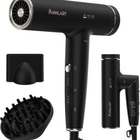 Professional Plasma Ionic Hair Dryer - 110,000 RPM High-Speed Blow Dryer with Diffuser for Curly Hair, Frizz Control, Low Noise, Foldable Travel Design, Magnetic Attachments