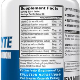 EVL Volumizing Electrolyte Hydration Tablets - 8 Key Electrolytes for Rapid Rehydration & Post-Workout Recovery - Vegan, Gluten-Free, Keto Friendly - 60 Count