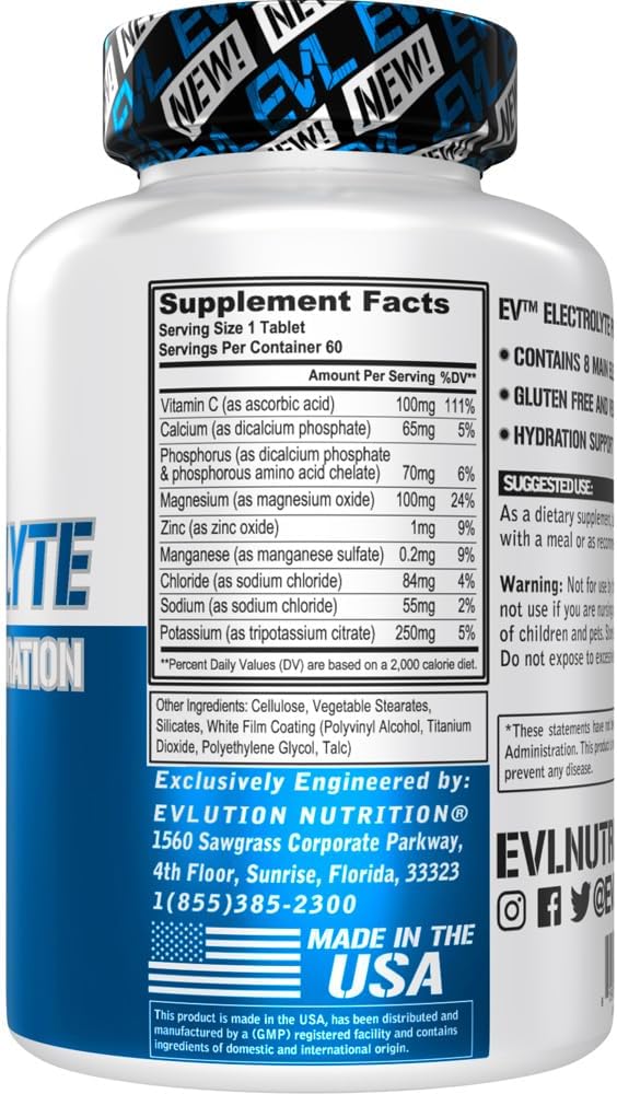 EVL Volumizing Electrolyte Hydration Tablets - 8 Key Electrolytes for Rapid Rehydration & Post-Workout Recovery - Vegan, Gluten-Free, Keto Friendly - 60 Count