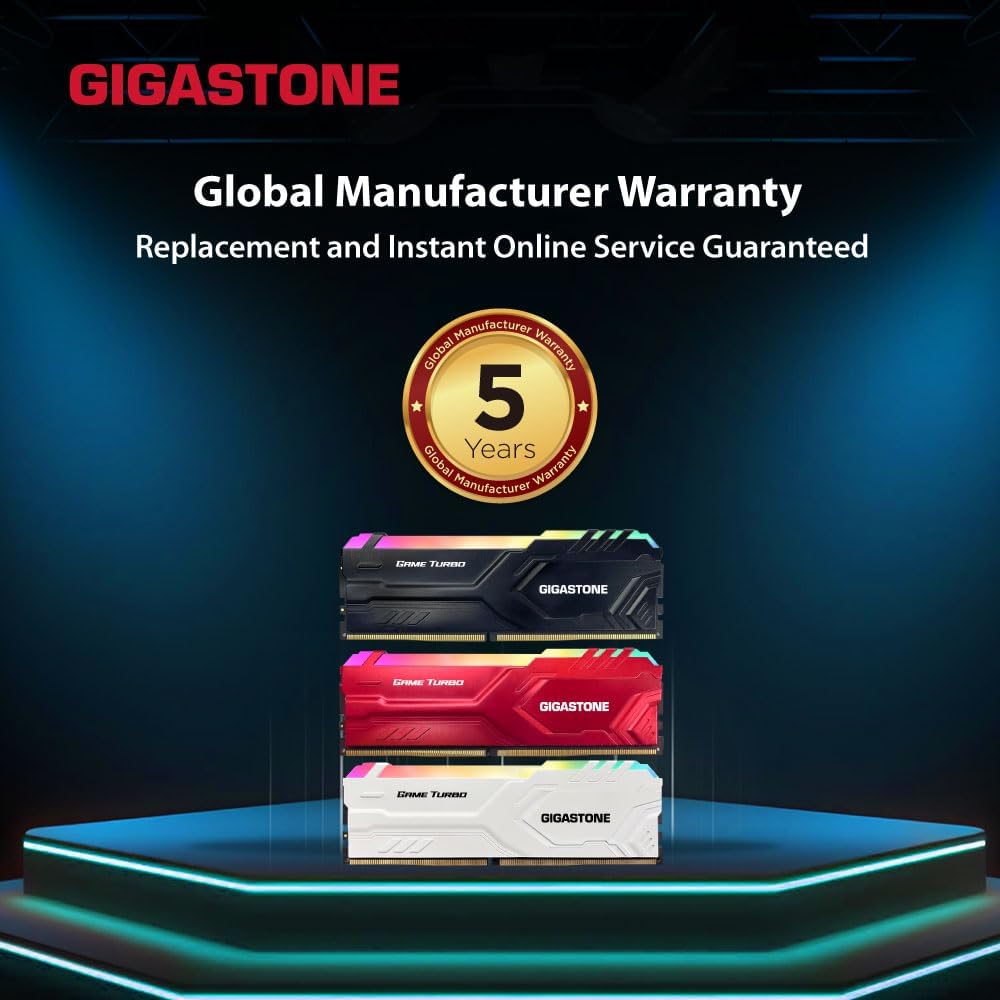 GIGASTONE Game Turbo 32GB DDR5 6400MHz RGB Gaming Memory Kit (2x16GB) - Intel XMP 3.0 AMD Expo Compatible Desktop RAM