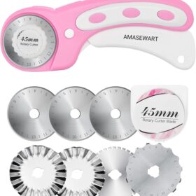 Premium 45mm Rotary Cutter Set for Fabric - 8PCS Quilting Blades with Straight, Crochet Edge & Pinking Blades for Sewing Crafts