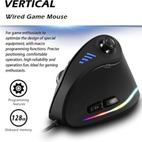 Attoe Ergonomic Vertical Gaming Mouse - 10000 DPI Optical Sensor, 11 Programmable Buttons, 5-Way Thumb Rocker, RGB LED Wired USB Mouse for PC Gamers