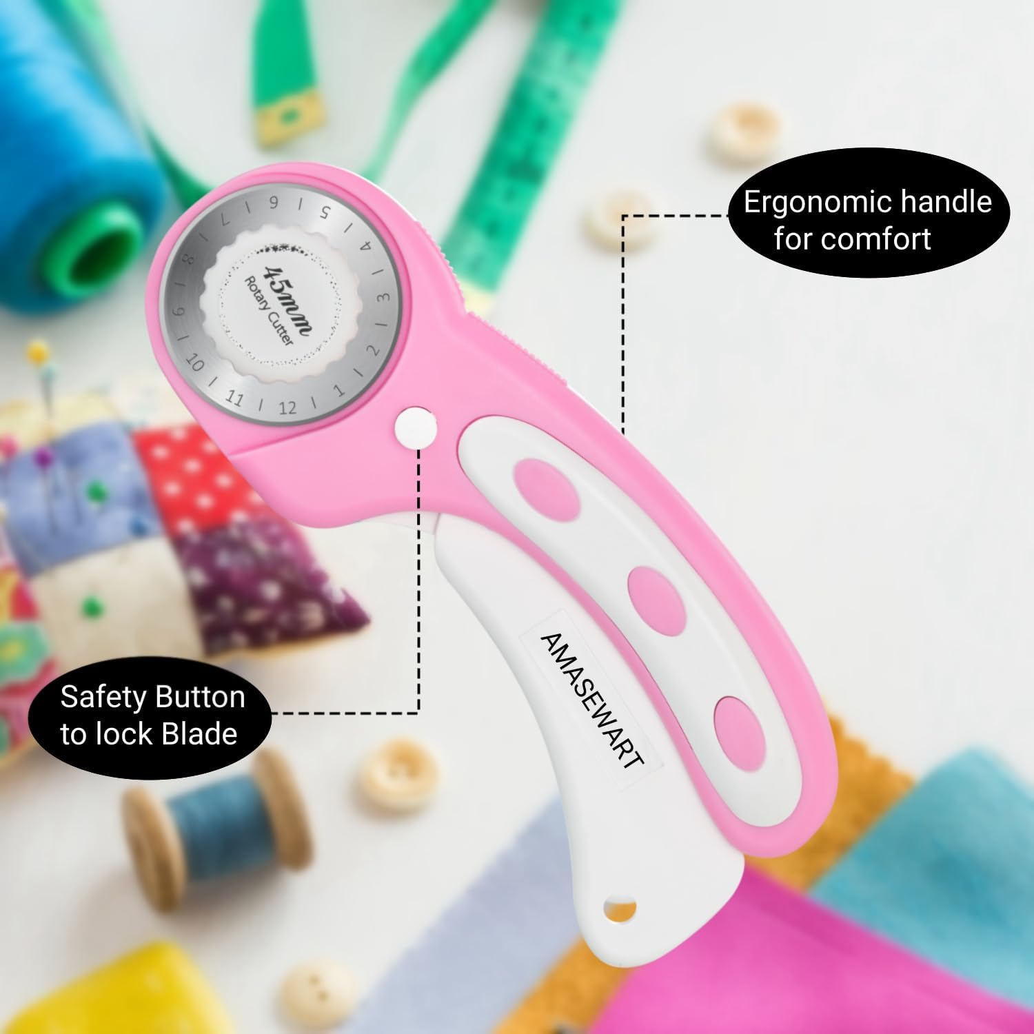 Premium 45mm Rotary Cutter Set for Fabric - 8PCS Quilting Blades with Straight, Crochet Edge & Pinking Blades for Sewing Crafts