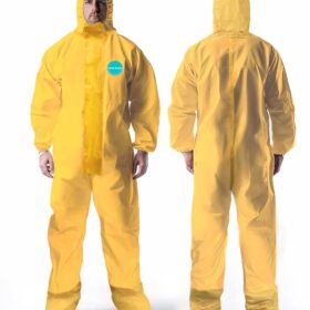 Andes Premium Hazmat Suit - Full Body Chemical Protection Coveralls with Attached Hood & Boots, Sealed Seam, Anti-Static, High-Visibility Yellow