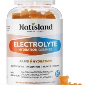 NATISLAND Electrolyte Gummies - 60 Chews | Potassium, Magnesium, Calcium, Sodium | Orange Flavor for Runners, Athletes, Kids & Adults - Vegan & Gluten-Free Hydration Supplement
