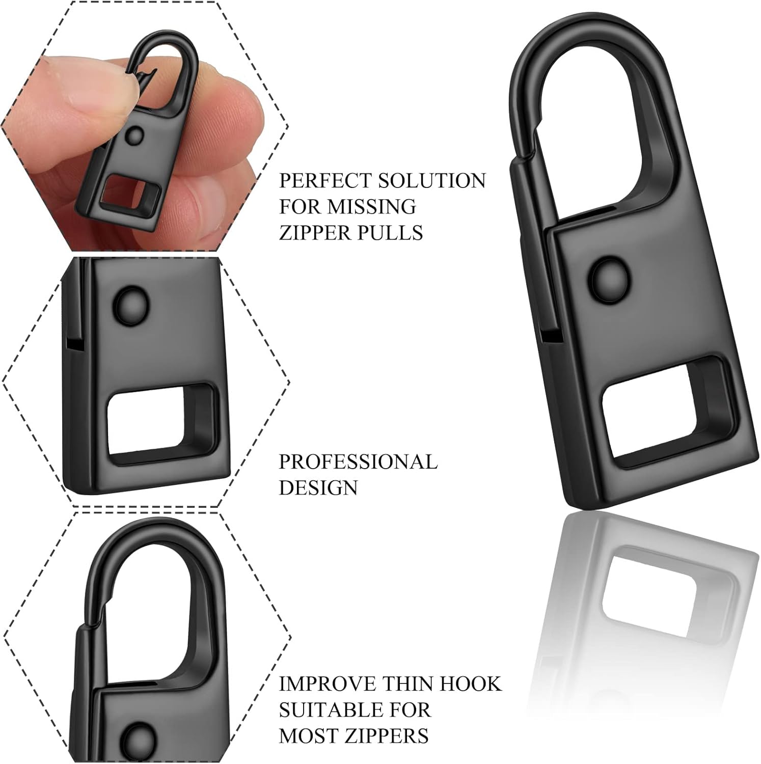 8-Piece Premium Metal Zipper Pull Replacement Kit - Universal Zipper Repair Slider for Luggage, Backpack, Jacket & Coat (Black)