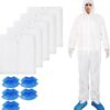 ETERNA 5-Pack Disposable Hazmat Suit Coveralls with Hood & Shoe Covers - Breathable SMS Material, Elastic Cuffs, Zipper Closure for Industrial, Painting, Asbestos Removal (White, Medium)