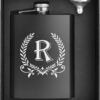 ELEGANTPARK Personalized Monogrammed Hip Flask - 8oz Engraved Stainless Steel Flask with Letter R & Funnel - Groomsmen Gift, Birthday Present for Him