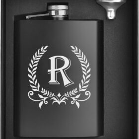ELEGANTPARK Personalized Monogrammed Hip Flask - 8oz Engraved Stainless Steel Flask with Letter R & Funnel - Groomsmen Gift, Birthday Present for Him