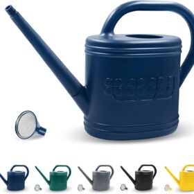 2 Gallon Watering Can - Outdoor Garden Watering Can with Removable Long Spout & Stainless Steel Sprinkler Head for Plants, Greenhouse & Yard (Dark Blue)