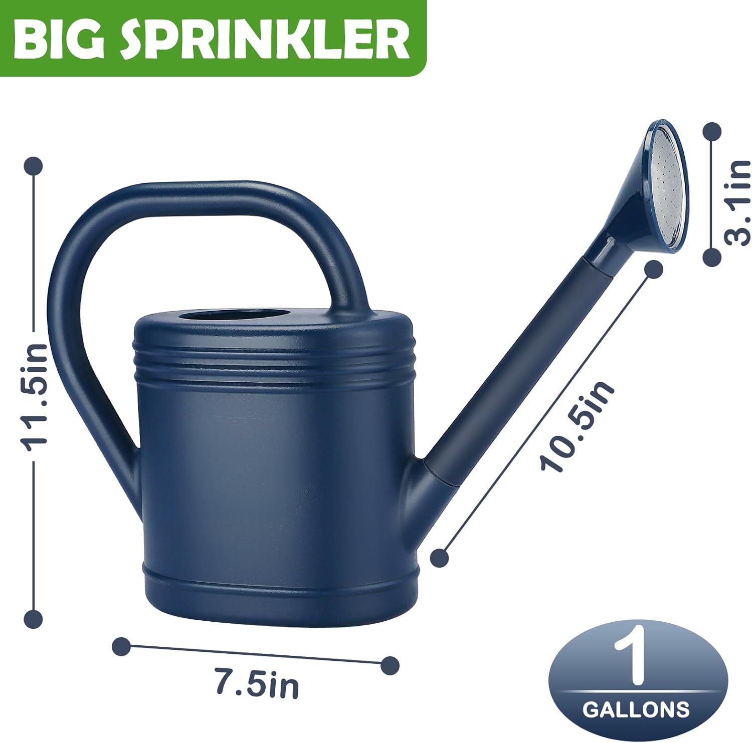 1 Gallon Premium Watering Can for Indoor & Outdoor Plants - Modern Design with Detachable Sprinkler Head & Long Spout
