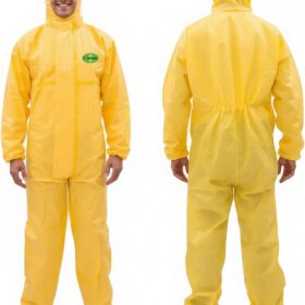 Heavy Duty Hazmat Suit - Yellow Disposable Chemical Protective Coverall, Type 4/5/6 Rated, XL
