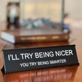 Sarcastic Desk Sign – 'I'll Try Being Nicer If You Try Being Smarter' – Funny Snarky Office Decor for Coworkers, Bosses, & Teachers